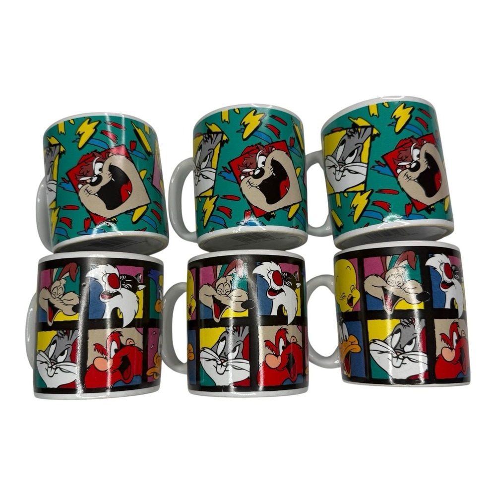 Vintage 1993 Looney Tunes Sakura Warner Bros Coffee Mugs Set of 6 Bugs Taz